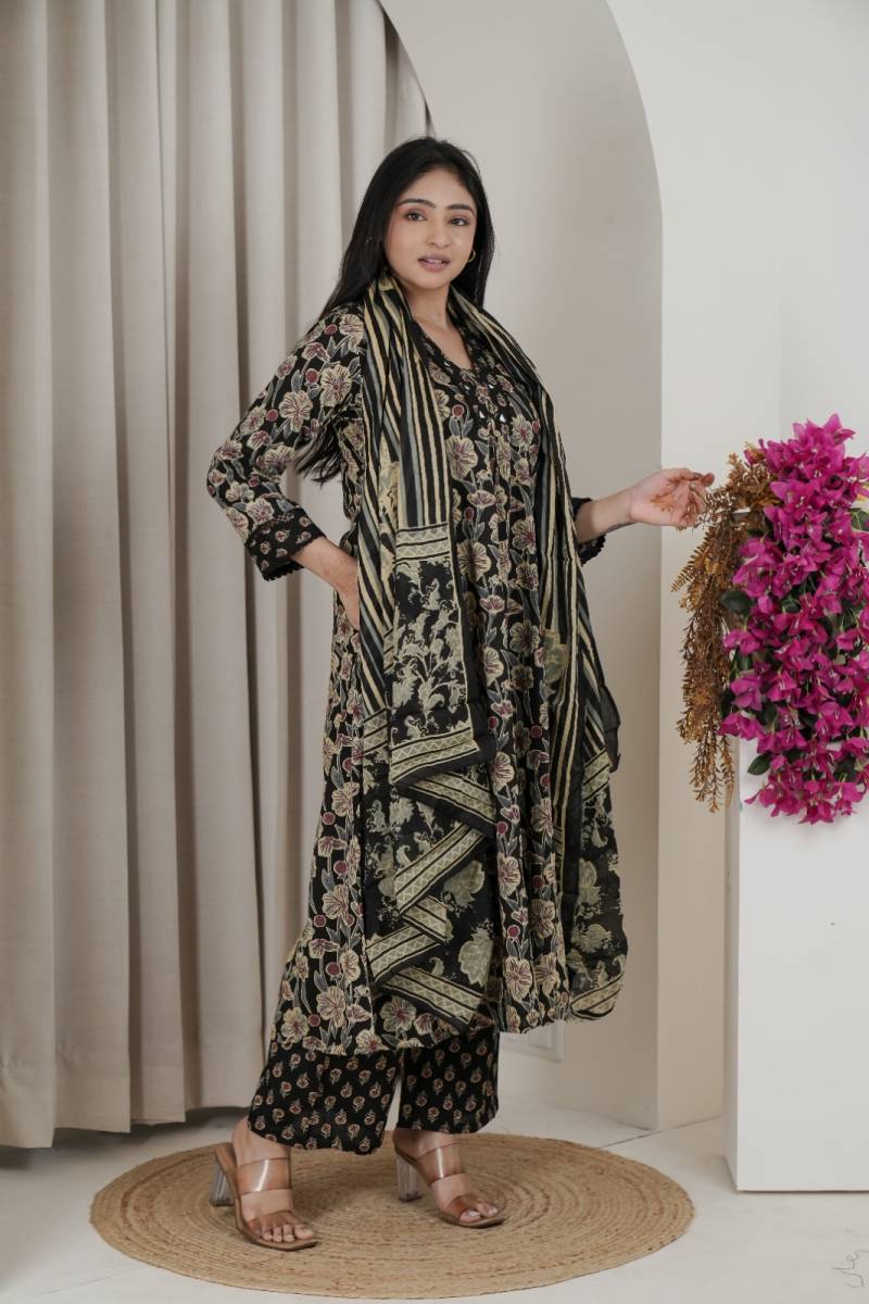 Naisha K 482 Jaipuri Cotton Mirror Work A Line Kurti Pant And Dupatta