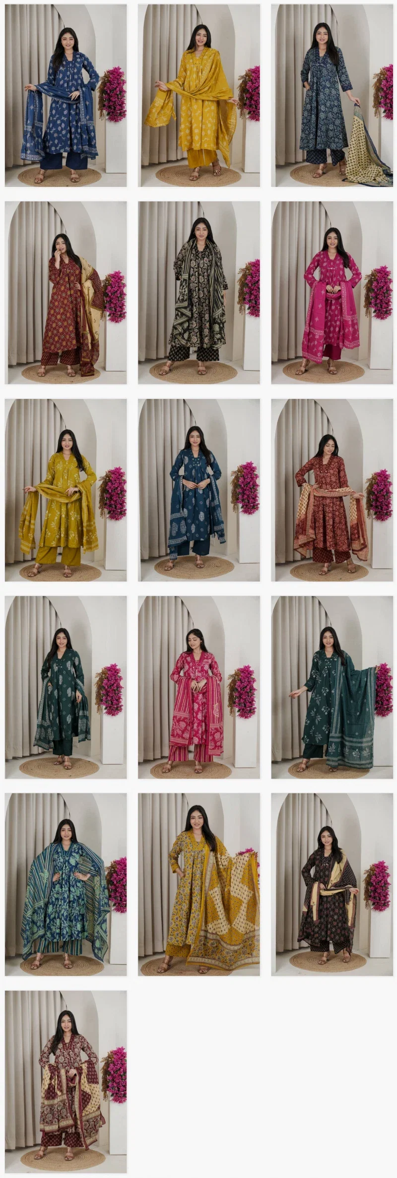Naisha K 482 Jaipuri Cotton Mirror Work A Line Kurti Pant And Dupatta