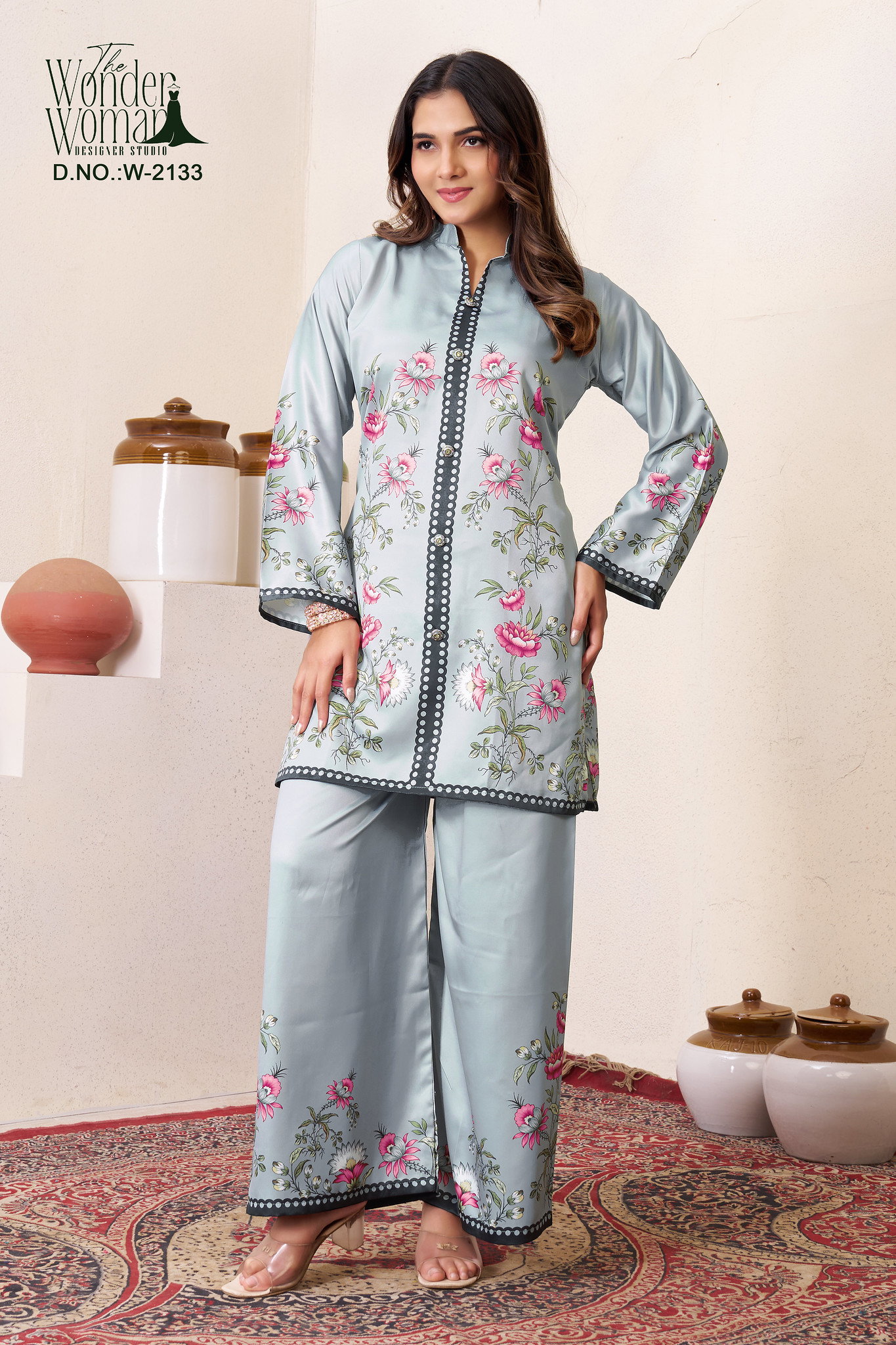 Wonder Women W 2133 Imported Satin Printed Co Ord Set