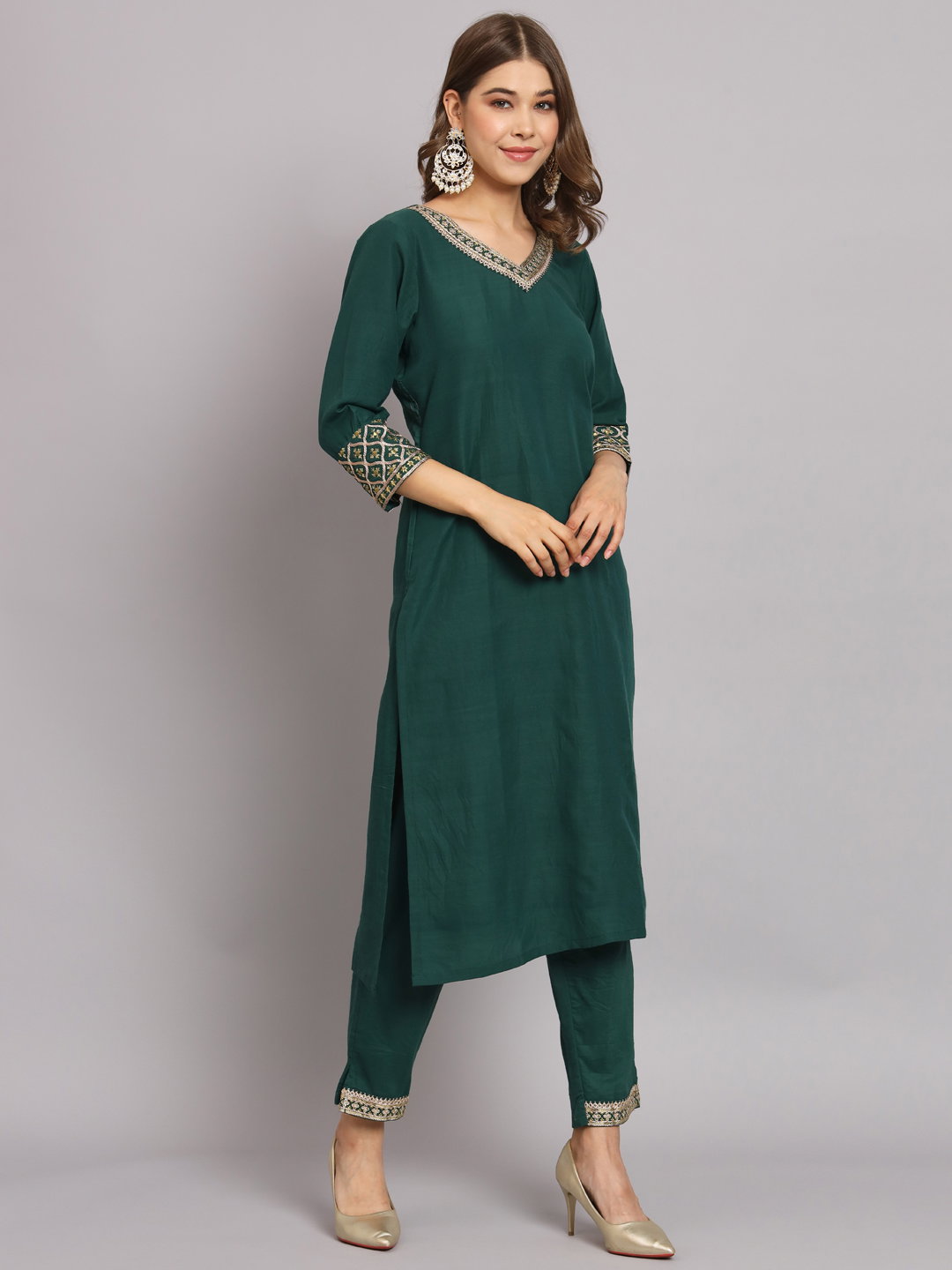 VP 9465 women kurta and trousers pant set silk blend	