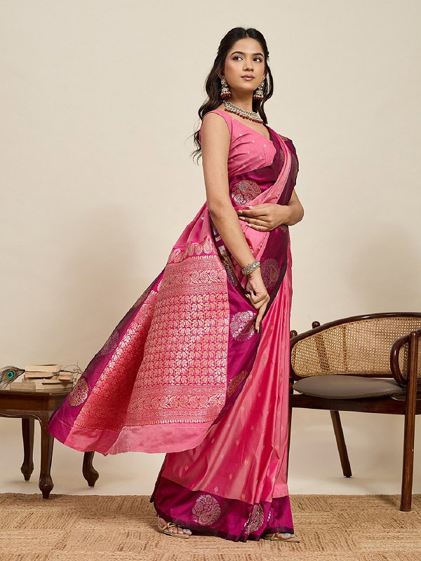 Maahi 209 Party Wear Silver and Gold Zari Weaving Worked Banarasi Silk Saree with Unstitched blouse