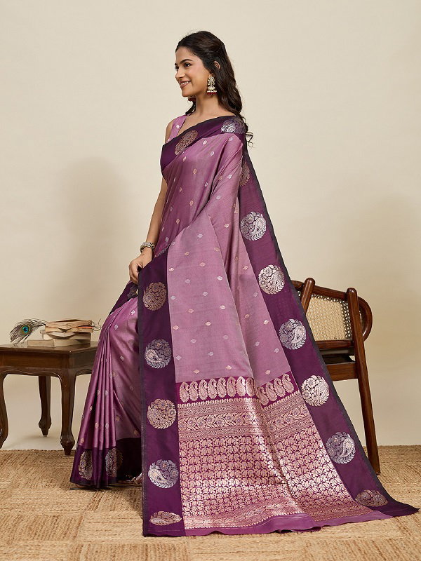 Maahi 209 Party Wear Silver and Gold Zari Weaving Worked Banarasi Silk Saree with Unstitched blouse