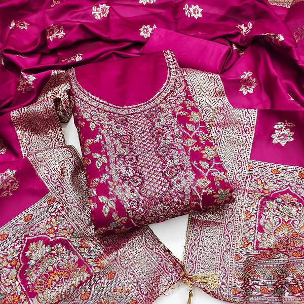 Navya Suit 171 Party Wear Unstitched handworked Jacquard Silk top with Bottom and Dupatta Suit