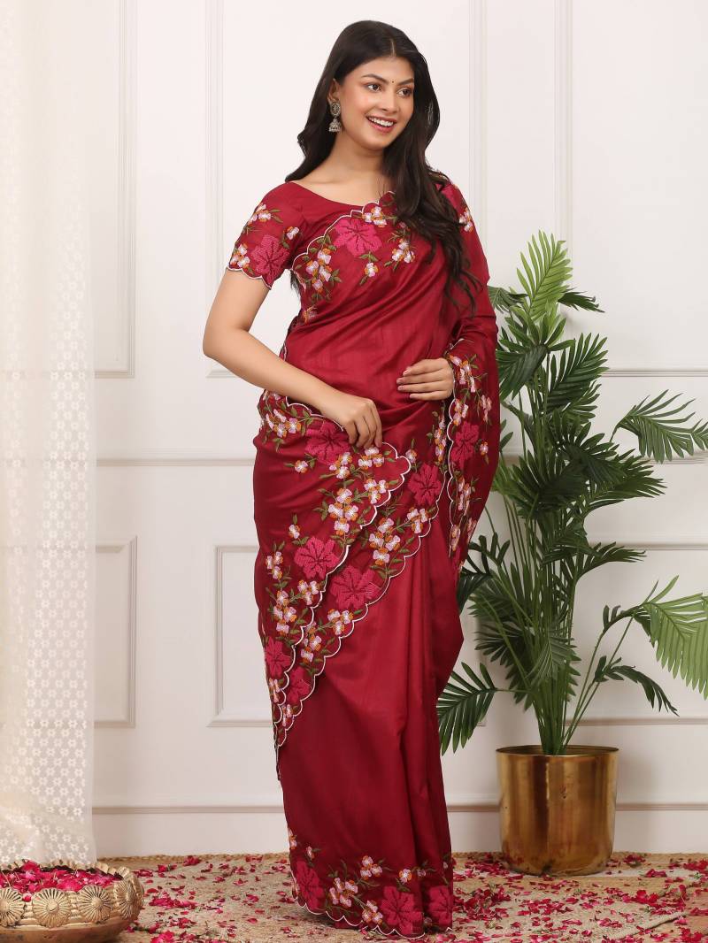 Bt 3144 Beautiful Manipuri Silk Thread Worked Saree Collection