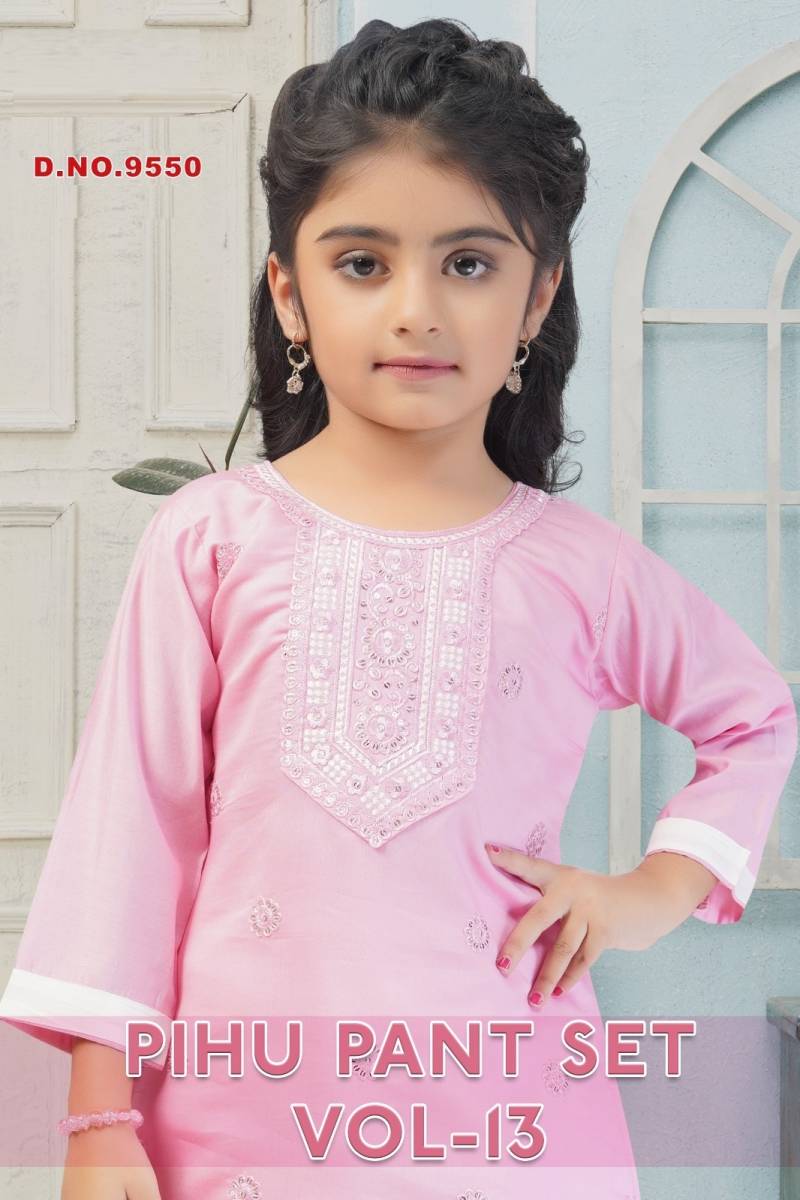 Pihu Pant Set Vol 13 Roman Silk Kids Kurti And Pant Dupatta