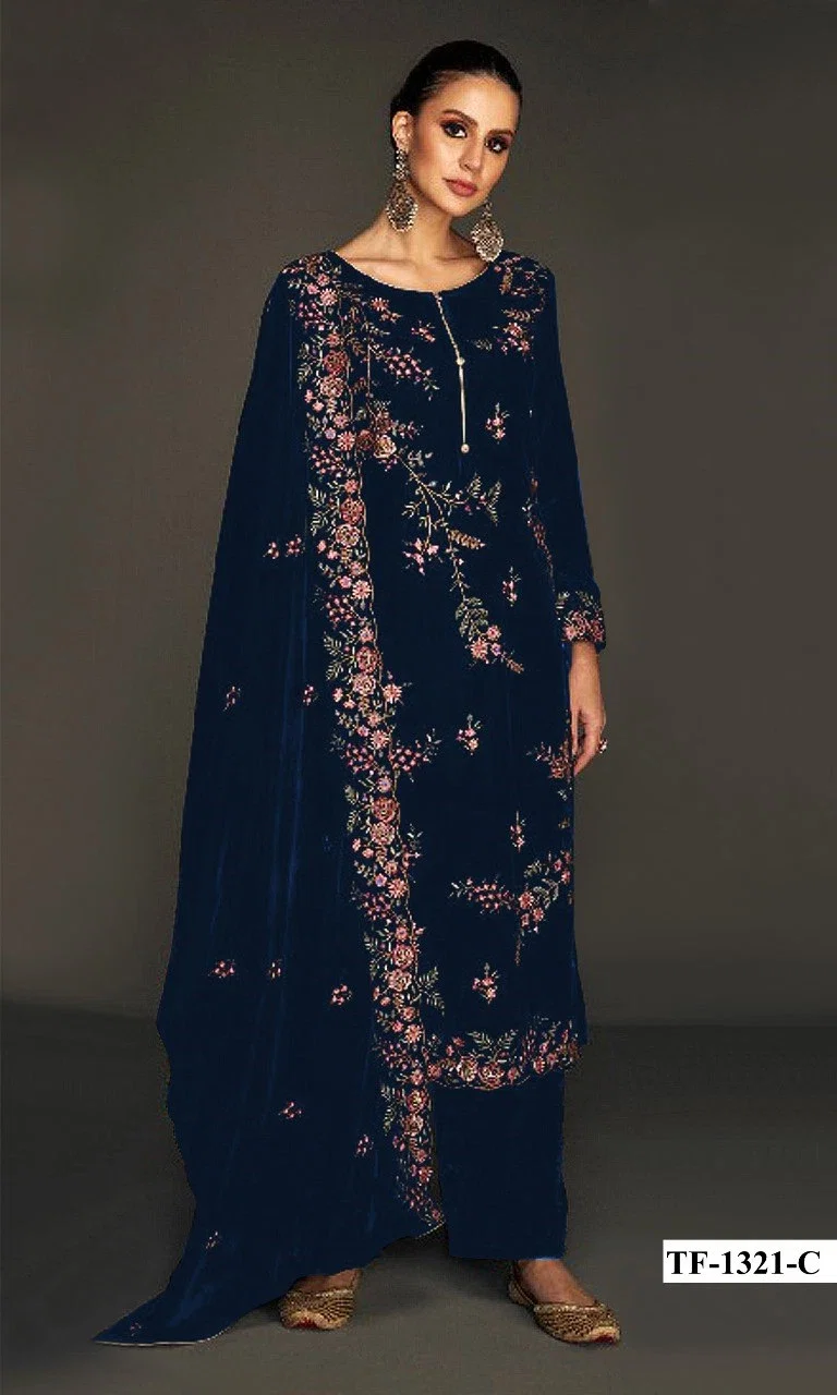 Tf 1321 A To F Velvet Thread And Sequence Work Pakistani Salwar Kameez