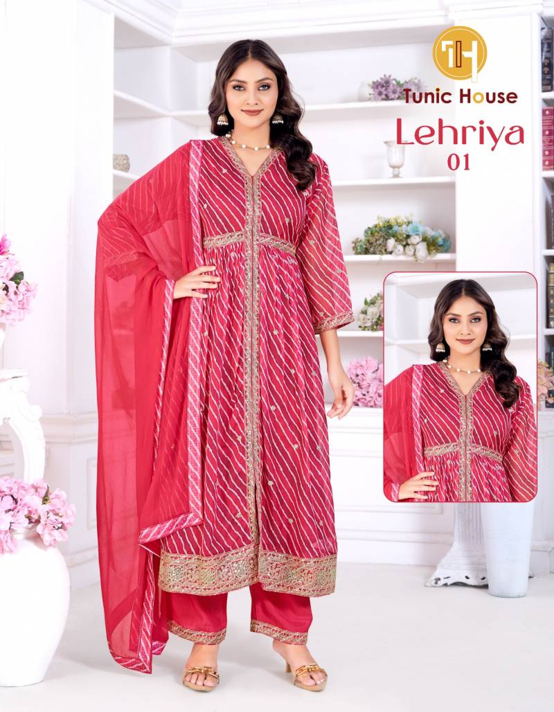 Tunic House Lehriya Organza Print Designer Kurti Set Collection