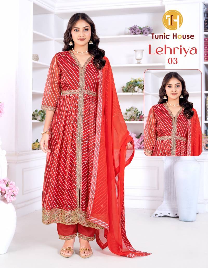 Tunic House Lehriya Organza Print Designer Kurti Set Collection