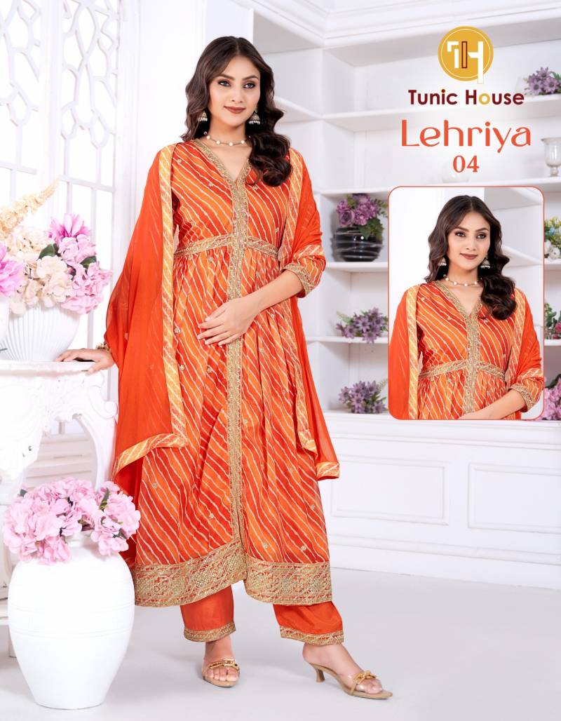 Tunic House Lehriya Organza Print Designer Kurti Set Collection