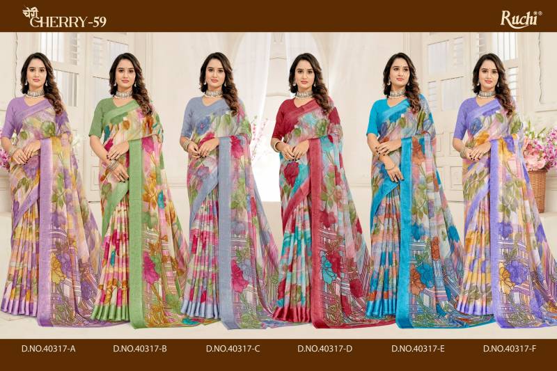 Ruchi Cherry Vol 59 Chiffon With Sartin Weaved Border Saree Collection