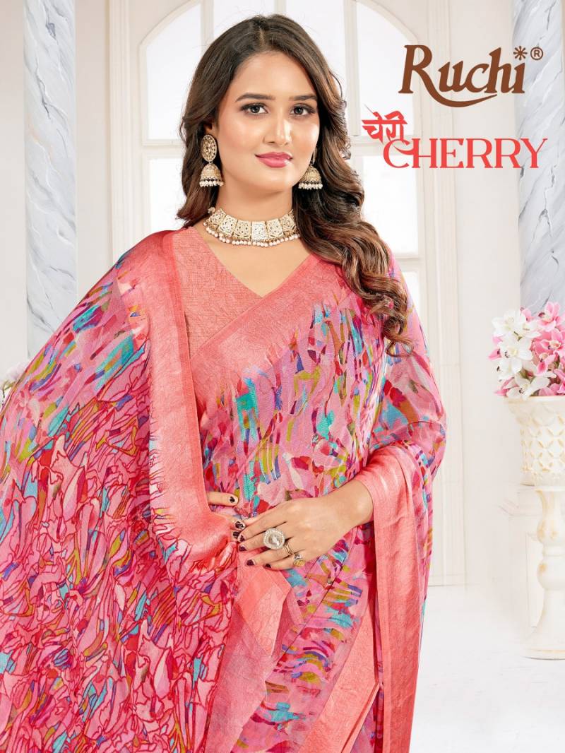 Ruchi Cherry Vol 63 Chiffon With Sartin Weaved Border Saree Collection