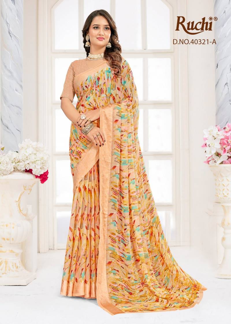 Ruchi Cherry Vol 63 Chiffon With Sartin Weaved Border Saree Collection