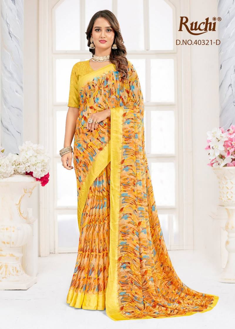 Ruchi Cherry Vol 63 Chiffon With Sartin Weaved Border Saree Collection