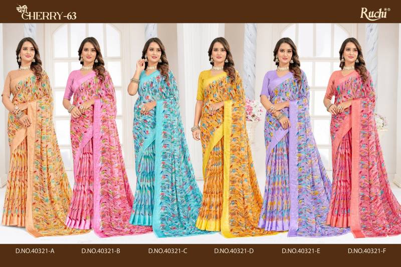 Ruchi Cherry Vol 63 Chiffon With Sartin Weaved Border Saree Collection