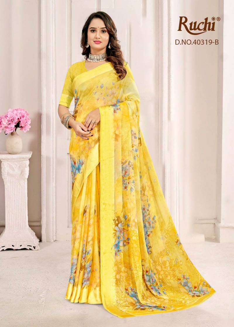 Ruchi Cherry Vol 61 Chiffon With Sartin Weaved Border Saree Collection