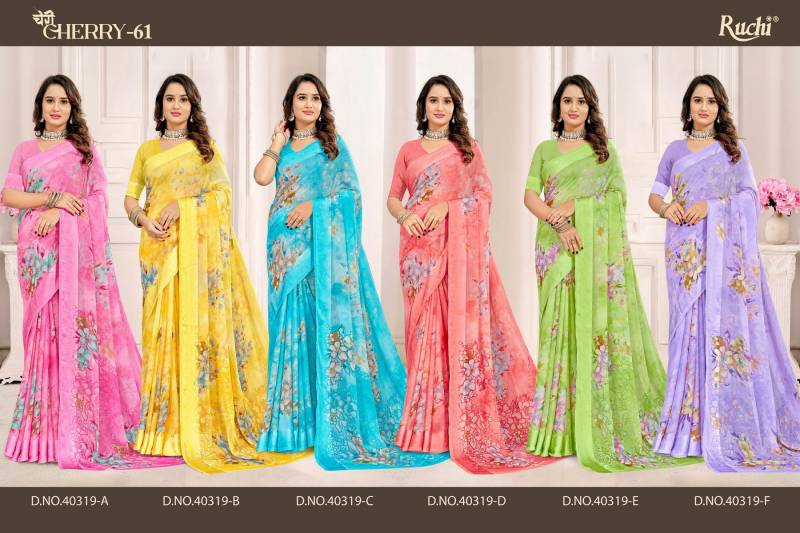 Ruchi Cherry Vol 61 Chiffon With Sartin Weaved Border Saree Collection