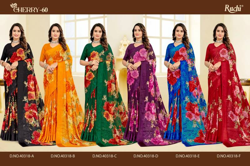 Ruchi Cherry Vol 60 Chiffon With Sartin Weaved Border Saree Collection
