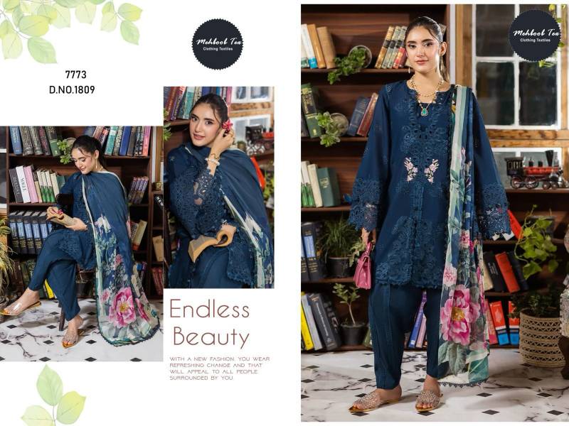 Mehboob Tex 1808 And 1809 Chiffon Dupatta Cotton Pakistani Salwar Suits