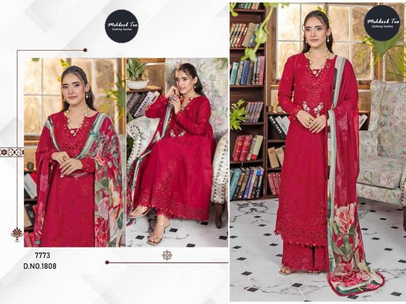 Mehboob Tex 1808 And 1809 Chiffon Dupatta Cotton Pakistani Salwar Suits