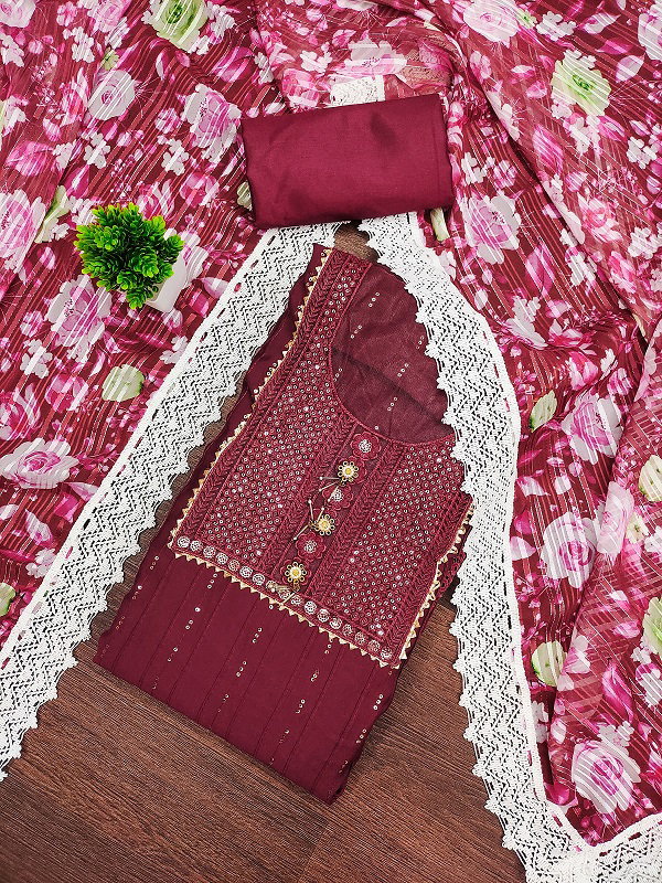 Navya Suit 172 Party Wear Unstitched Embroidery Worked Roanl Silk top with Bottom and Dupatta Suit
