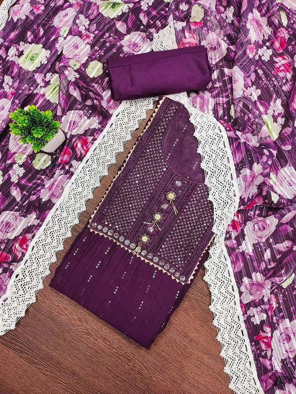 Navya Suit 172 Party Wear Unstitched Embroidery Worked Roanl Silk top with Bottom and Dupatta Suit