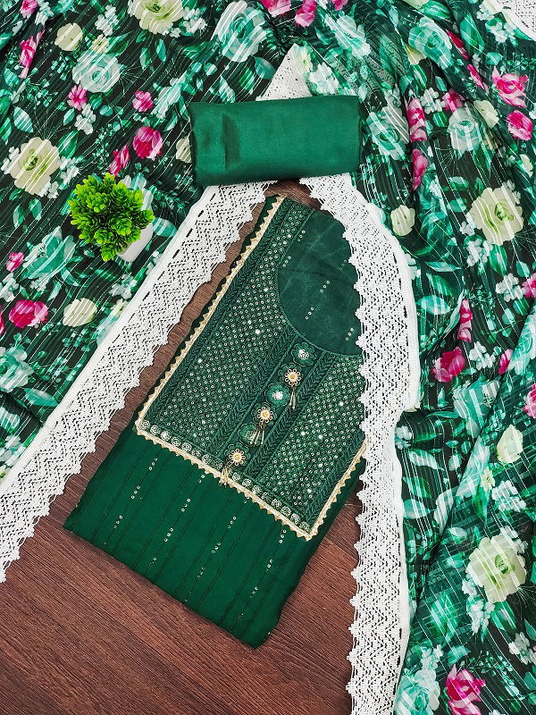 Navya Suit 172 Party Wear Unstitched Embroidery Worked Roanl Silk top with Bottom and Dupatta Suit