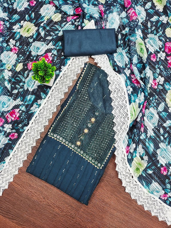 Navya Suit 172 Party Wear Unstitched Embroidery Worked Roanl Silk top with Bottom and Dupatta Suit