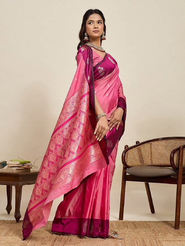 Maahi 210 Party Wear Silver and Gold Zari Weaving Worked Banarasi Silk Saree with Unstitched blouse