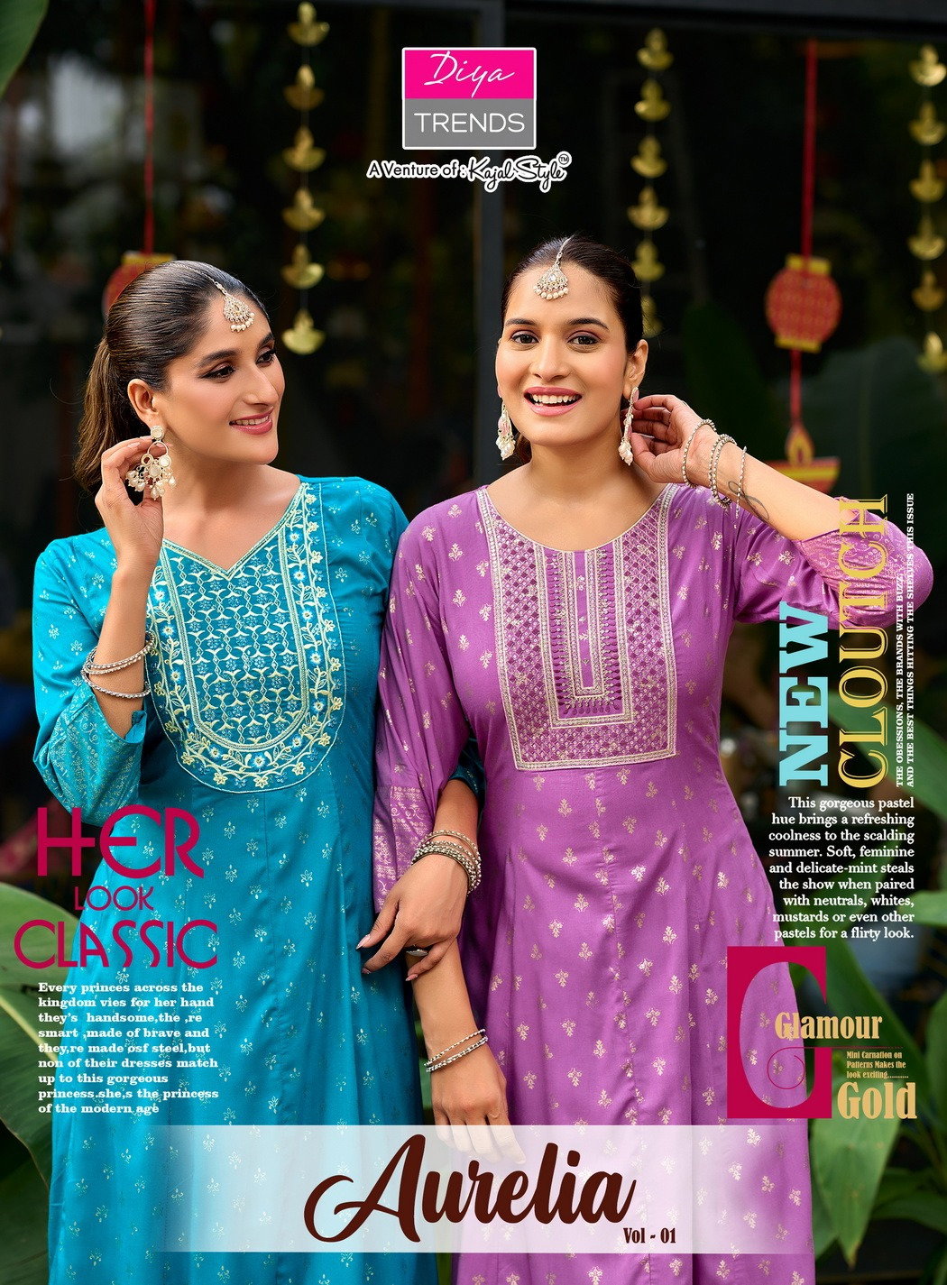 Aurelia Vol 1 By Diya Trends Rayon Fancy Embroidery Foil Printed Kurti