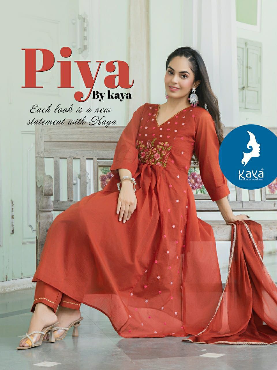 Kaya Piya Mul Chanderi Anarkali Style Kurti Bottom With Dupatta