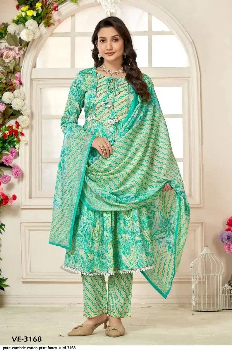 Ladies Flavour 3168 And 3169 Cambric Cotton Printed Kurti Pant And Dupatta