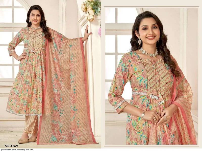 Ladies Flavour 3168 And 3169 Cambric Cotton Printed Kurti Pant And Dupatta