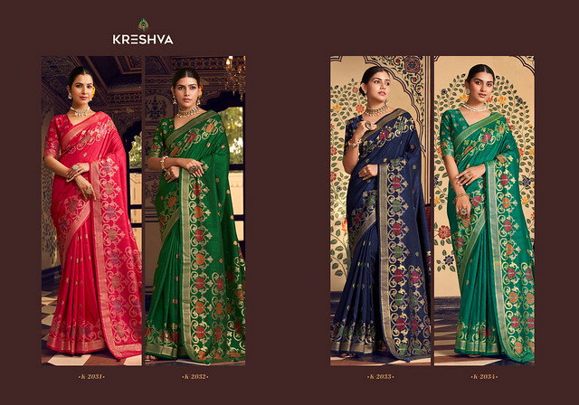 Kreshva Chahat 2031 To 2034 Super P.V. Silk With  Banarasi Traditional Design Saree Collection