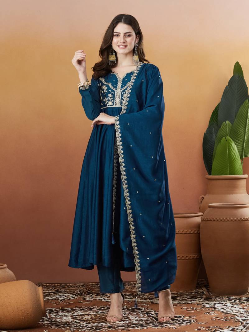 Arakanika 01 Vichitra Silk Embroidery Anarkali And Bottom Dupatta Collection