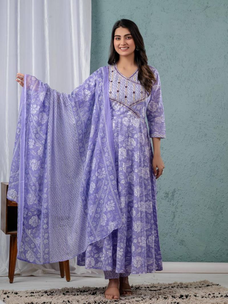 Naisha K 487 Cotton Casual Wear Anarkali Top And Bottom Dupatta