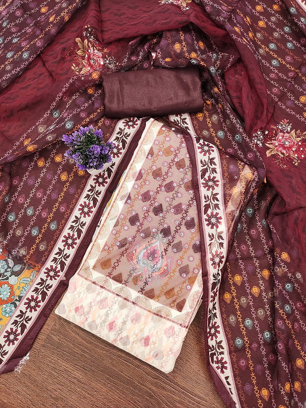 Navya Suit 173 Party Wear Unstitched Embroidery Worked Organza top with Bottom and Dupatta Suit