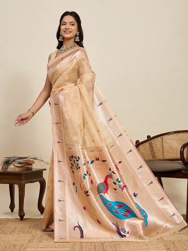 Maahi 211 Party Wear Zari Weaving Worked Paithani Silk Saree with Un Stitched Blouse