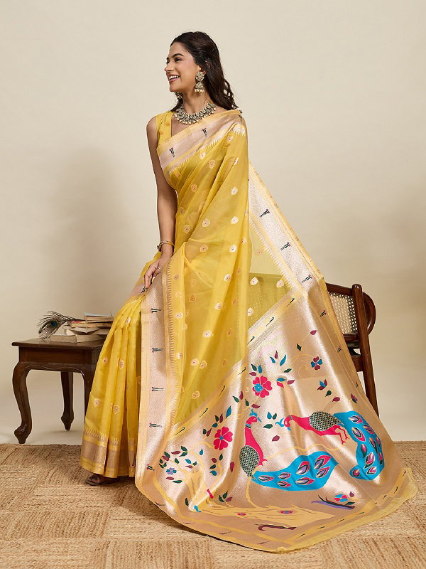 Maahi 211 Party Wear Zari Weaving Worked Paithani Silk Saree with Un Stitched Blouse