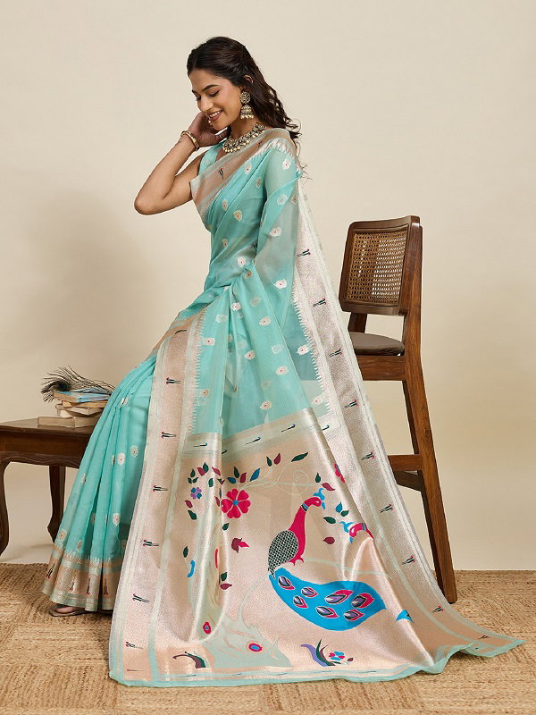 Maahi 211 Party Wear Zari Weaving Worked Paithani Silk Saree with Un Stitched Blouse