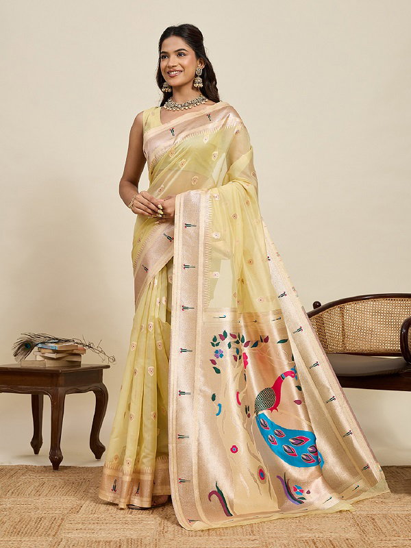 Maahi 211 Party Wear Zari Weaving Worked Paithani Silk Saree with Un Stitched Blouse