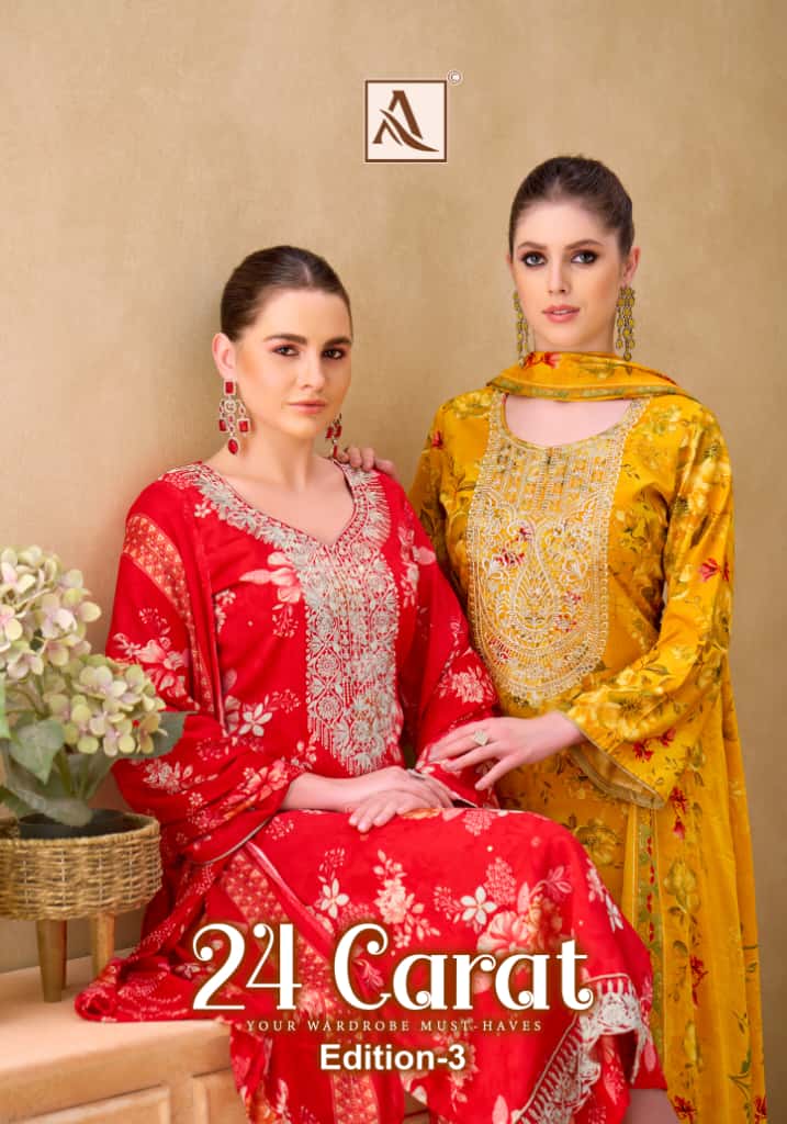 Alok 24 Carat Edition 3 Viscose Rayon Print Embroidery Dress Material