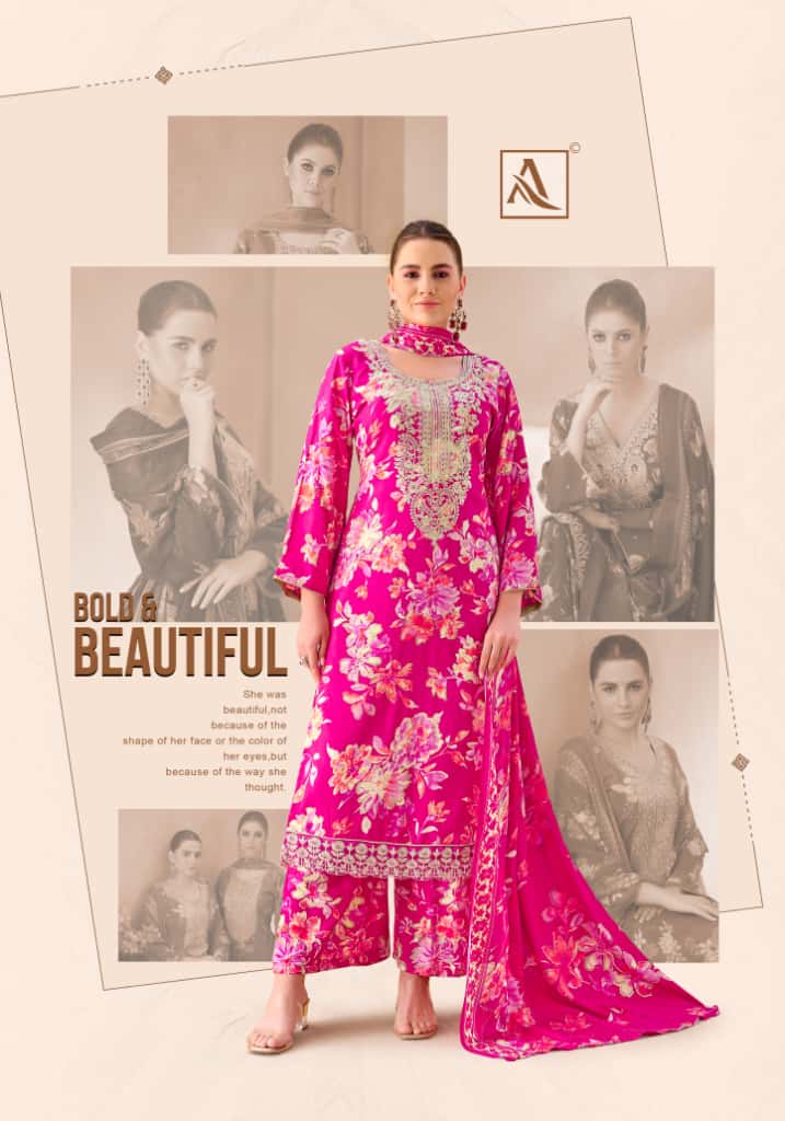 Alok 24 Carat Edition 3 Viscose Rayon Print Embroidery Dress Material