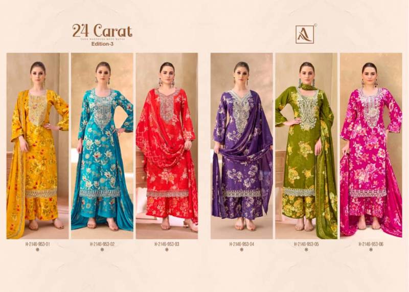 Alok 24 Carat Edition 3 Viscose Rayon Print Embroidery Dress Material