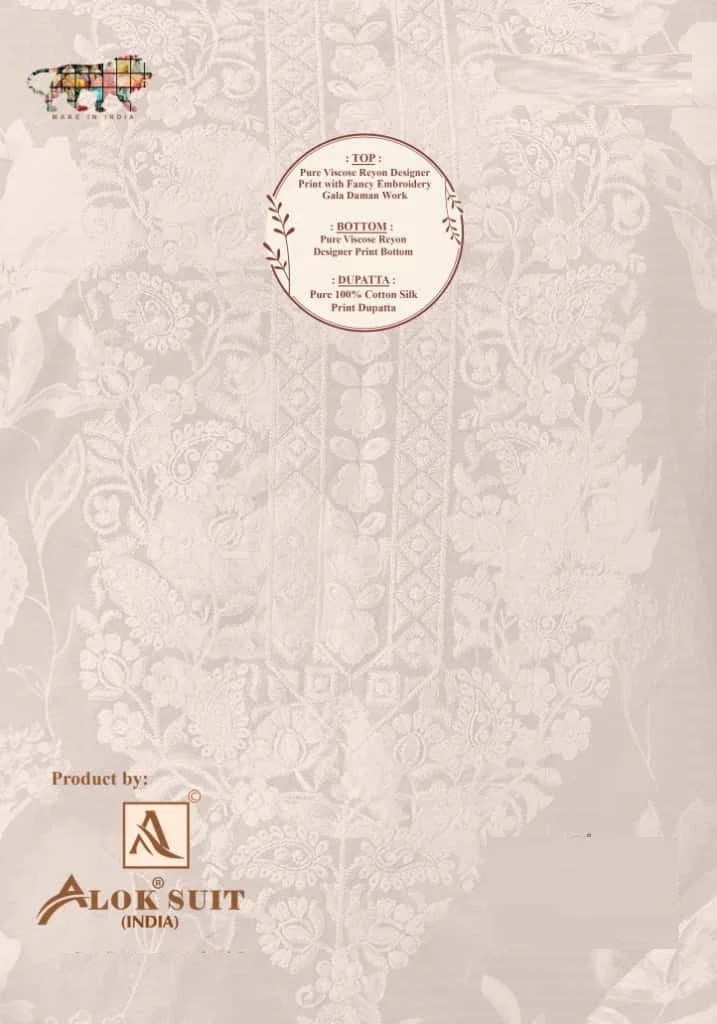 Alok 24 Carat Edition 3 Viscose Rayon Print Embroidery Dress Material