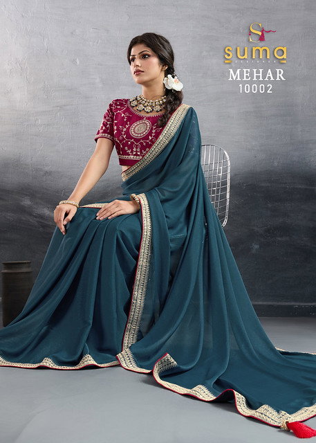 Suma Mehar 10001 To 10008 Star Georgette With Heavy Border Saree Collection 