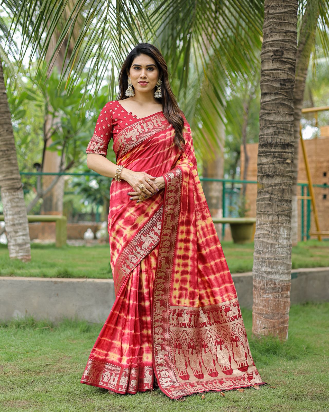 Lekha VC Rangavelley Dola Silk Sibori Print Zari Weaving Saree