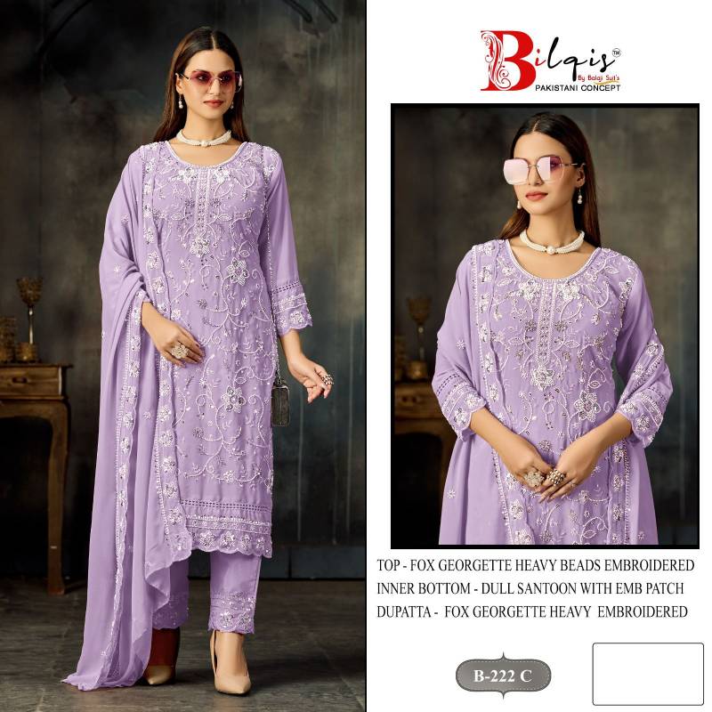 Bilqis B 222 A To D Faux Georgette Embroidered Pakistani Salwar Kameez