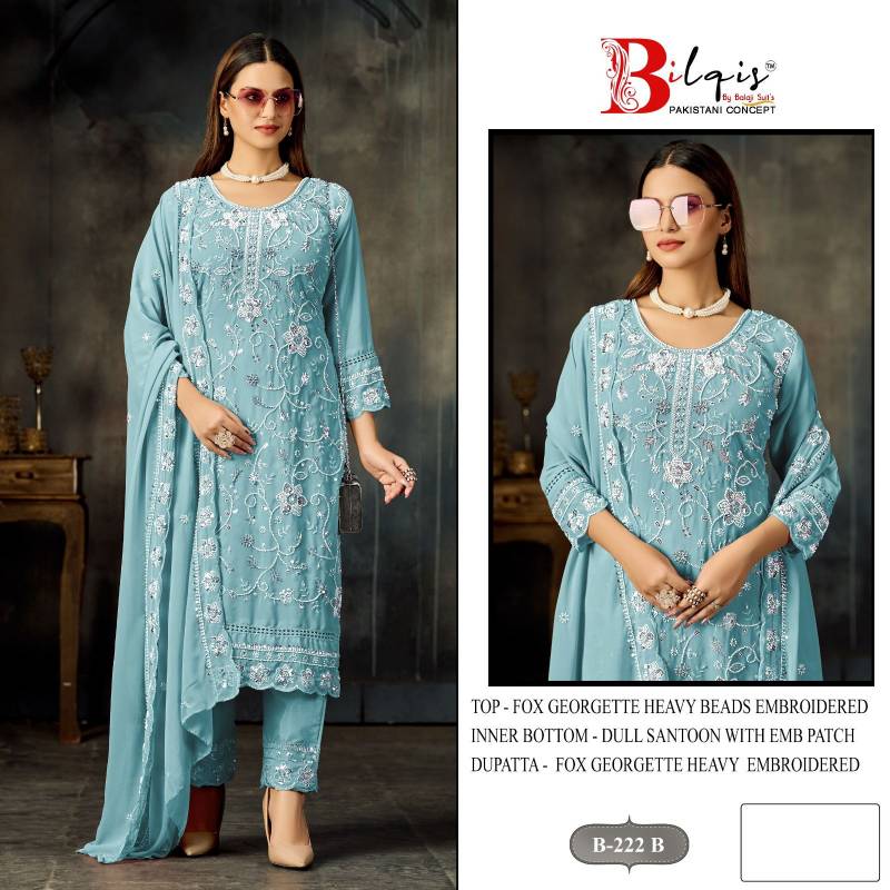 Bilqis B 222 A To D Faux Georgette Embroidered Pakistani Salwar Kameez
