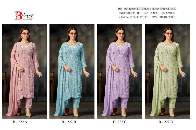 Bilqis B 222 A To D Faux Georgette Embroidered Pakistani Salwar Kameez