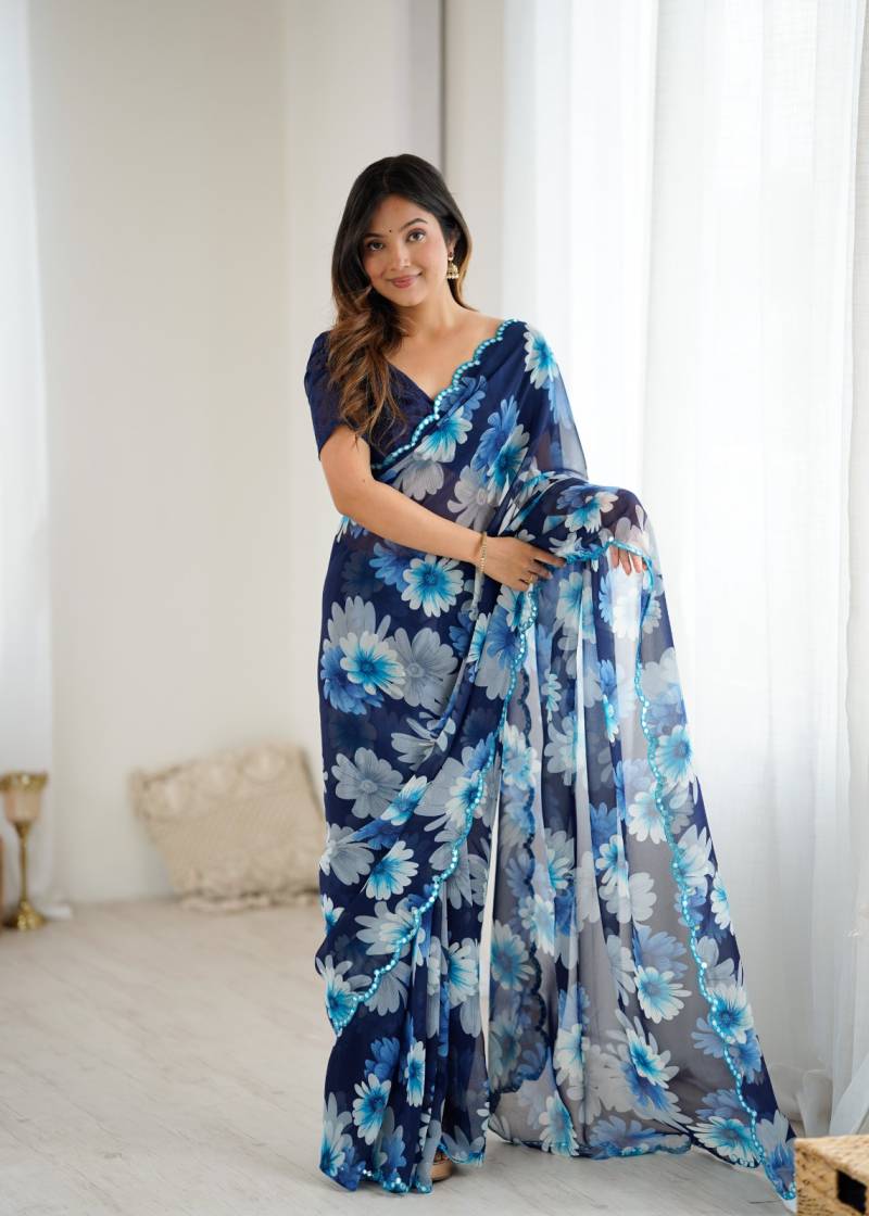 Bt 3146 Beautiful Georgette Flower Printed Saree Collection